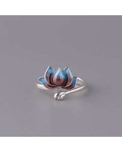 Buddha Stones 925 Sterling Silver Lotus Flower New Beginning Adjustable Ring - LOTUS(Enlightenment♥New Beginning)