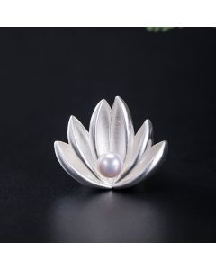 Buddha Stones 925 Sterling Silver Lotus Flower Pearl New Beginning Brooch - LOTUS(Enlightenment♥New Beginning)