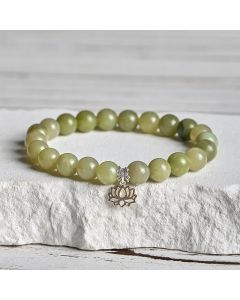Buddha Stones 925 Sterling Silver Lotus Natural Cyan Jade Luck Bracelet - 16cm