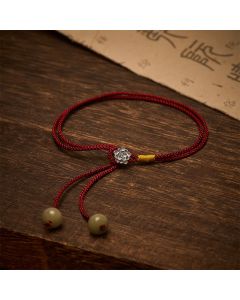 Buddha Stones 925 Sterling Silver Lotus Purity Vintage Braided Red String Bracelet - Lotus (Wrist Circumference: 5.5–7.1 in/14–18 cm)