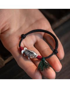 Buddha Stones 925 Sterling Silver Luck Koi Fish Braided Bracelet - 20cm