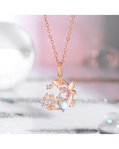 Buddha Stones 925 Sterling Silver Moonstone Butterfly Transformation Wreath Necklace - Wreath Butterfly Necklace