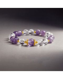 Buddha Stones 925 Sterling Silver Natural Amethyst White Crystal Balance Bracelet - Amethyst(Wrist Circumference:17-19cm)