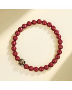 Buddha Stones 925 Sterling Silver Natural Cinnabar Four Beasts Blessing Bracelet - 8mm / Four Beasts(Wrist Circumference 14-16cm)