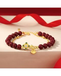 Buddha Stones 925 Sterling Silver Natural Cinnabar Four Leaf Clover Flower Blessing Chain Bracelet - 14-15cm