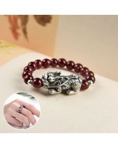Buddha Stones 925 Sterling Silver Natural Garnet Moonstone Red Agate PiXiu Wealth Ring - Red Agate PiXiu