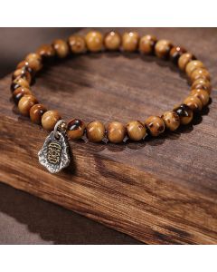 Buddha Stones 925 Sterling Silver Natural Golden Sea Willow Zakiram Goddess of Wealth Lucky fortune Fu Character Success Bracelet - Simple Version / 10mm(Wrist Circumference 14-16cm)