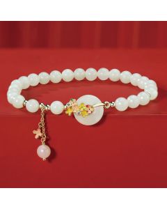 Buddha Stones 925 Sterling Silver Natural Hetian Jade Osmanthus Flowers Peace Buckle Zircon Luck Bracelet Necklace Pendant - Jade Necklace