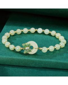 Buddha Stones 925 Sterling Silver Natural Hetian Jade Peace Buckle Butterfly Zircon Luck Bracelet Necklace Pendant - Jade Necklace