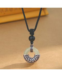 Buddha Stones 925 Sterling Silver Natural Hetian Jade Peace Buckle Prosperity Necklace Pendant - Hetian Jade(Prosperity♥Abundance)