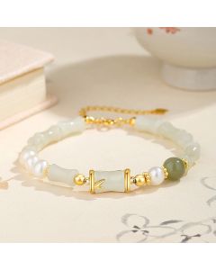 Buddha Stones 925 Sterling Silver Natural Hetian White Jade Bamboo Luck Blessing Bracelet - Hetian White Jade(Protection♥Happiness)(Wrist Circumference 14-20cm)
