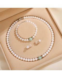 Buddha Stones 925 Sterling Silver Natural Pearl Jade Healing Necklace Bracelet Earrings With Gift Box - Pearl Set(Necklace Bracelet Earrings)
