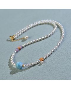 Buddha Stones 925 Sterling Silver Natural Pearl Larimar Sincerity Necklace Pendant - Pearl(Healing♥Wisdom)