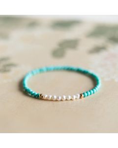 Buddha Stones 925 Sterling Silver Natural Turquoise Pearl Beaded Bracelet - 18-19cm