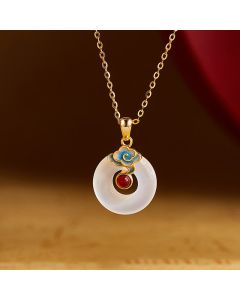 Buddha Stones 925 Sterling Silver Peace Buckle Cloud Chalcedony Necklace Harmony Pendant - Chalcedony