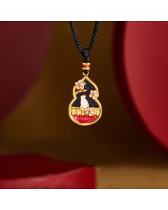 Buddha Stones 925 Sterling Silver Peach Blossom Cat Gourd Pattern Protection Necklace Pendant - 925 Sterling Silver