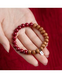 Buddha Stones 925 Sterling Silver Peach Wood Cinnabar Ward Off Evil Spirits Bracelet - 8mm