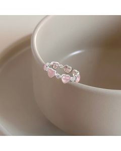 Buddha Stones 925 Sterling Silver Pink Cat's Eye Heart Design Adjustable Love Ring - Cat's Eye(Peace♥Support) / 17mm(Adjustable)