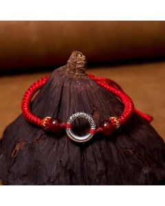 Buddha Stones 925 Sterling Silver Plated Copper Peace Buckle Protection Braided String Bracelet - Black (Wrist Circumference: 14-17cm)