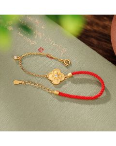Buddha Stones 925 Sterling Silver Plated Gold Four Leaf Clover Zircon Luck Bracelet - 22cm