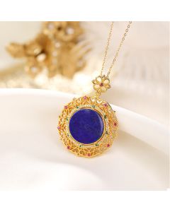 Buddha Stones 925 Sterling Silver Plated Gold Lazurite Lapis Lazuli Positive Necklace Pendant - 925 Sterling Silver&Lazurite