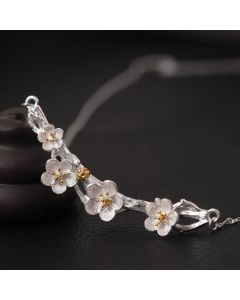 Buddha Stones 925 Sterling Silver Plum Bossom Protection Necklace Pendant - 925 Sterling Silver Plum Bossom