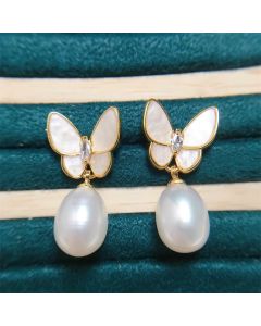 Buddha Stones 925 Sterling Silver Posts 18K Gold Plated Copper Pearl Butterfly Optimism Stud Earrings - Pearl Butterfly(925 Sterling Silver Posts)