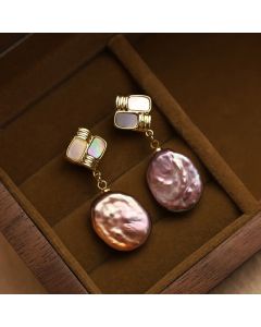 Buddha Stones 925 Sterling Silver Posts Copper Plated Gold Natural Baroque Pearl Healing Drop Earrings - White Baroque Pearl (925 Sterling Silver Posts)