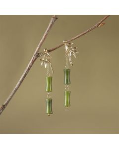 Buddha Stones 925 Sterling Silver Posts Copper Plated Gold Natural Peridot Bamboo Leaf Drop Earrings - Peridot(925 Sterling Silver Posts)