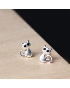 Buddha Stones 925 Sterling Silver Posts Cute Cat Kitten Blessing Stud Earrings - 925 Sterling Silver