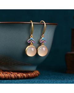 Buddha Stones 925 Sterling Silver Posts Natural Chalcedony Gold-plated Harmony Earrings - Chalcedony(925 Sterling Silver Posts)