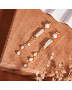 Buddha Stones 925 Sterling Silver Posts Shoushan Stone Pearl Healing Drop Earrings - Shoushan Stone(925 Sterling Silver Posts)