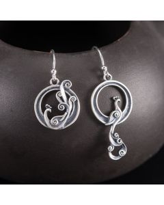 Buddha Stones 925 Sterling Silver Round Asymmetry Peacock Fortune Earrings - 925 Sterling Silver
