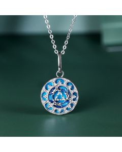 Buddha Stones 925 Sterling Silver Round Turquoise Three Rabbits Balance Necklace Pendant - Turquoise(Purification♥Protection)