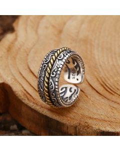 Buddha Stones 925 Sterling Silver Tang Dynasty Flower Design Luck Adjustable Ring - Adjustable
