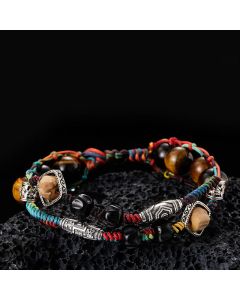 Buddha Stones 925 Sterling Silver Tiger's Eye Bodhi Seed Handmade Courage Bracelet - 19cm fit for Wrist Circumference 17cm
