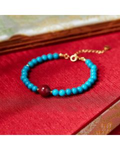 Buddha Stones 925 Sterling Silver Turquoise Cinnabar Purification Bracelet - Turquoise(Wrist Circumference: 14-19cm)