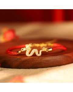 Buddha Stones 925 Sterling Silver Year Of The Dragon Auspicious Golden Dragon Luck Red Rope Chain Bracelet - Golden Dragon Chain Bracelet(Wrist Circumference 14-18cm)