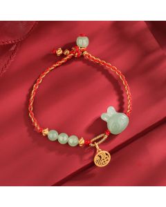 Buddha Stones 925 Sterling Silver Year of the Rabbit Hetian Jade Happiness Luck Red String Bracelet - Hetian Jade(Prosperity♥Abundance)(Wrist Circumference 15-17cm)