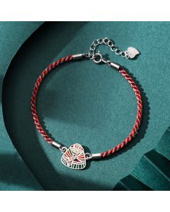 Buddha Stones 925 Sterling Silver Zongzi Pattern Luck Multicolored Handcrafted Bracelet - Purple Colorful Rope for Wrist Circumference 14+3.5cm