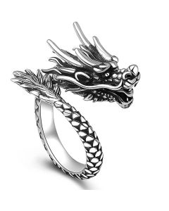 Buddha Stones 990 Sterling Silver Vintage Dragon Design Luck Protection Strength Adjustable Ring - Silver(US7-US12 Adjustable)