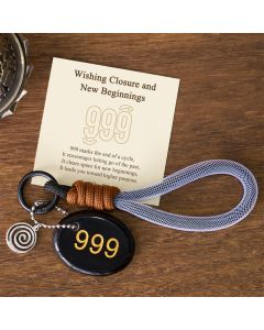 Buddha Stones "Wishing Closure and New Beginnings" 999 Angel Number Natural Black Obsidian Key Chain Hanging Decoration Includes Gift Message Card - Black Obsidian