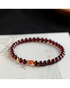Buddha Stones 999 Gold Koi Fish Natural Garnet Protection Bracelet - 5mm-Garnet&Gold Koi Fish Double Wrap Bracelet / 17cm