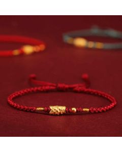 Buddha Stones 999 Gold Luck Protection Koi Fish Handmade Braided String Bracelet - Green(Wrist Circumference: 14-18cm)