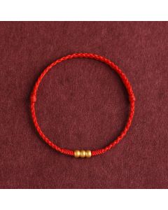 Buddha Stones 999 Gold Mini Three Beads Design Handmade Luck Rope Bracelet Anklet - Anklet(Circumference 18-30cm) / Black