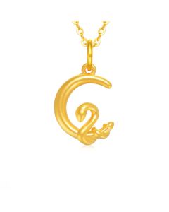 Buddha Stones 999 Gold Moon Year Of The Snake Luck Necklace Pendant - Gold Moon Snake(About 1g)+Alloy Chain-40cm
