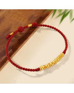Buddha Stones 999 Gold Small Gold Pieces Design Handmade Protection Braided Rope Bracelet - Khaki(Gold About 0.75g) / 15cm