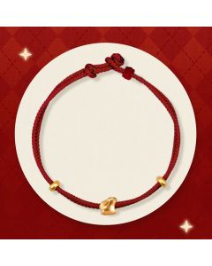 Buddha Stones 999 Gold Small Lucky Rabbit Osmanthus Design Handmade Luck Braided Rope Bracelet - Gold Osmanthus Double Rabbit(Gold About 0.8g) / 21cm