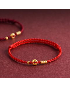 Buddha Stones 999 Gold Small Peace Buckle Design Handmade Luck Braided Rope Bracelet Anklet - Anklet(Circumference 18-30cm) / Black