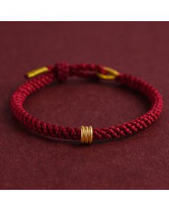 Buddha Stones 999 Gold Triple Ring Design Handmade Connection Braided Rope Bracelet - Please Measure Your Waist Circumference Before Choosing
